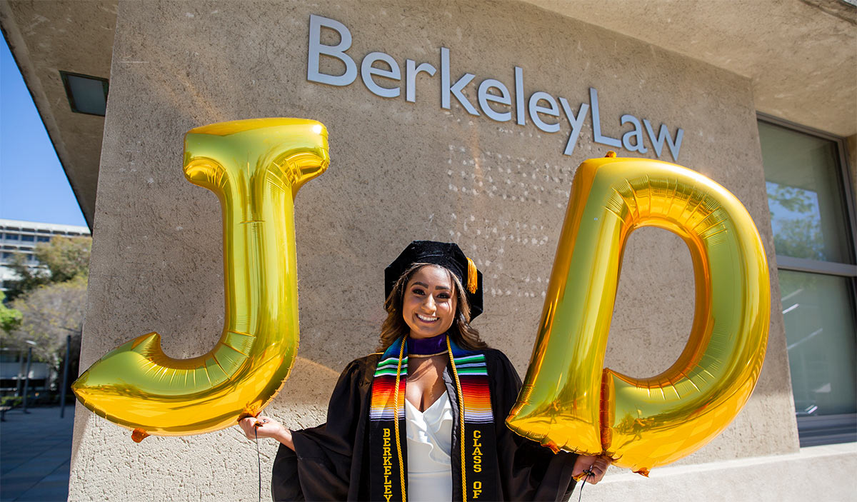 Marissa Hernandez celebrating her graduation from Berkeley Law in May