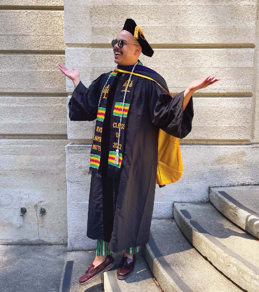 Devin Oliver ’22, who landed two clerkships for judges in Nevada, celebrates graduating from Berkeley Law