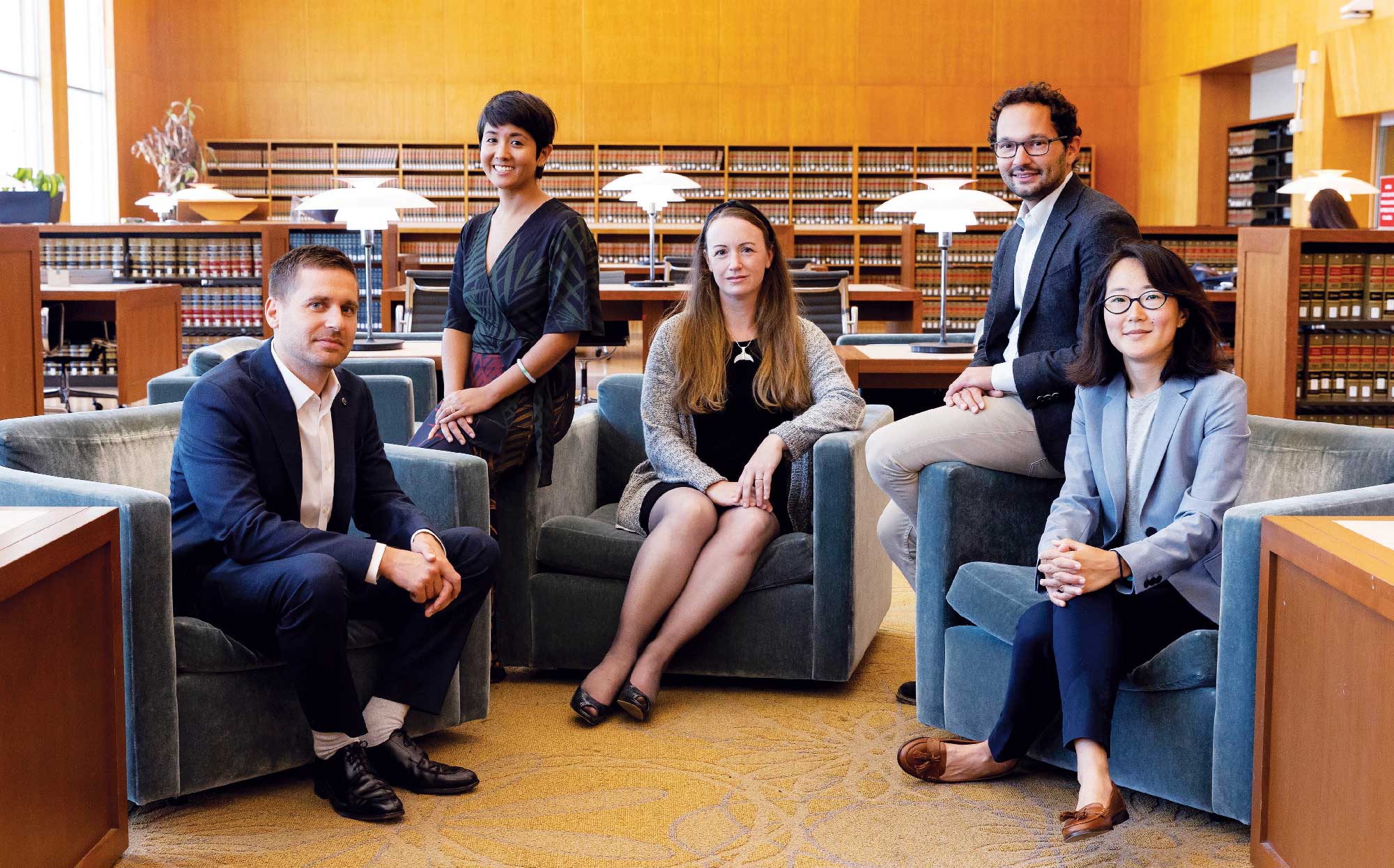 Incoming faculty members Andrew Baker, Stephanie Campos-Bui ’14, Sharon Jacobs, David Hausman, and Emily Rong Zhang join a wave of recent hires that has greatly bolstered Berkeley Law’s teaching ranks.