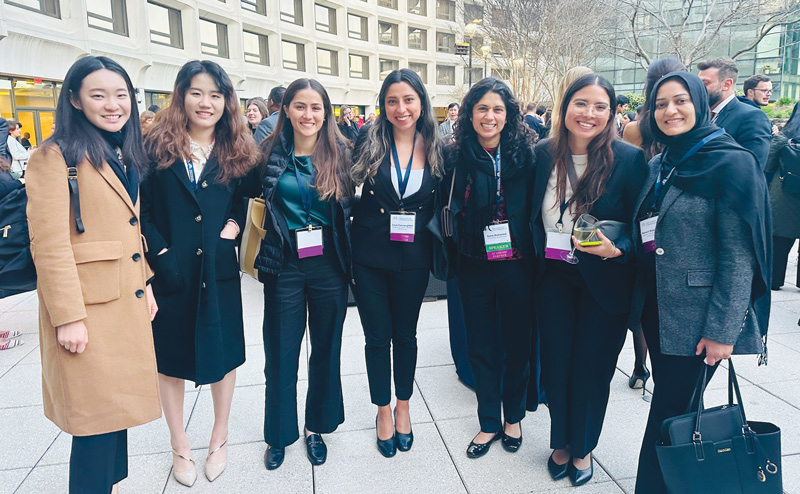 Professor Saira Mohamed (third from right) with six of Berkeley Law’s eight American Society of International Law student fellows in Washington, D.C. 