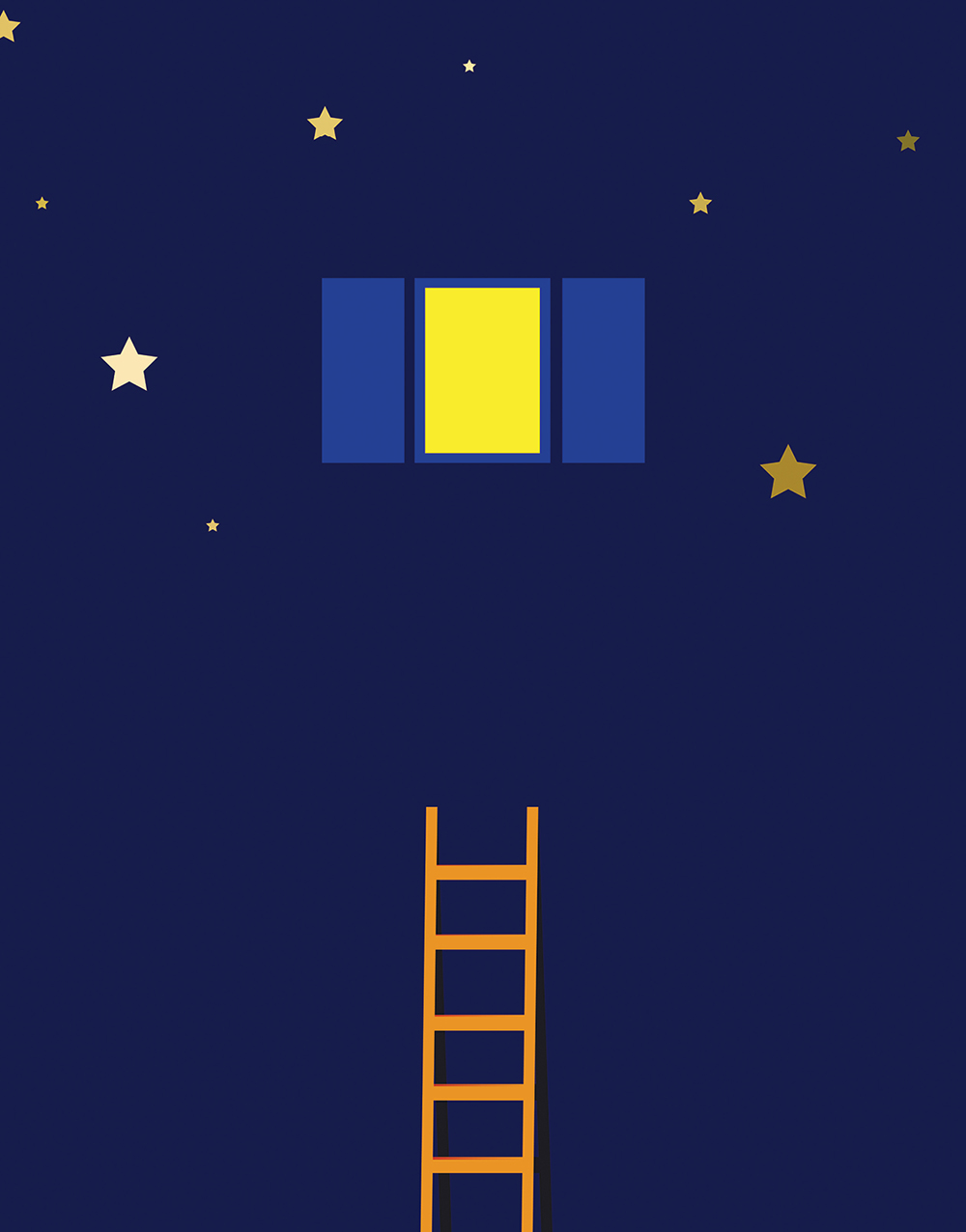 Minimalist illustration of a ladder under an open window