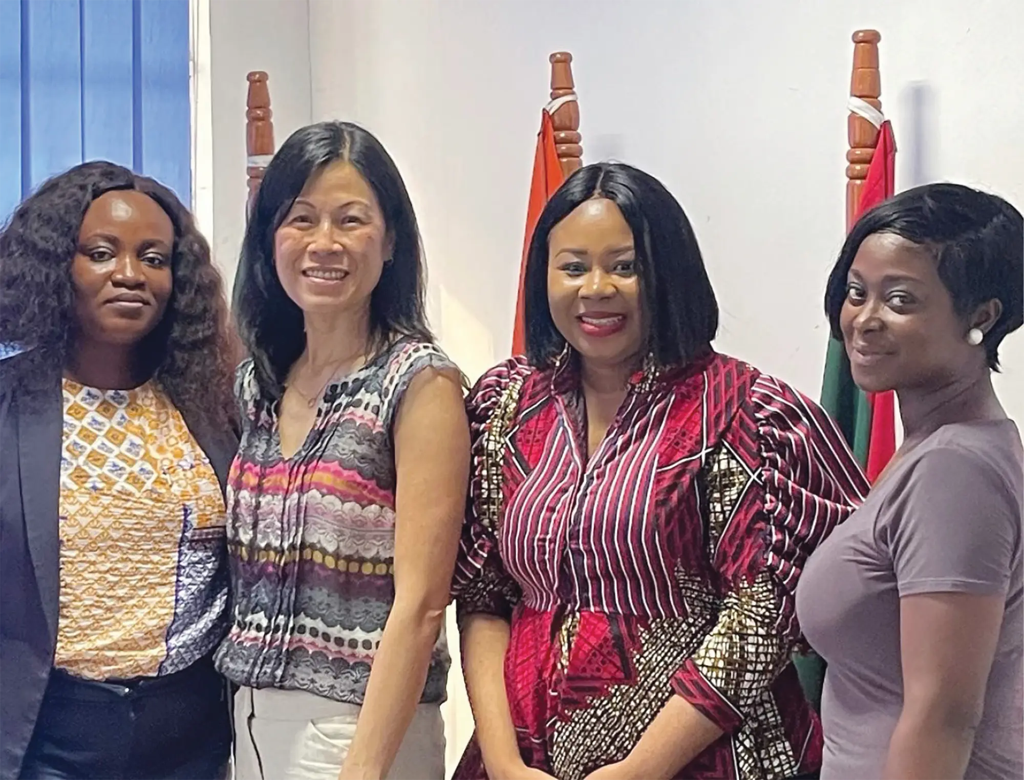 Linda Tam ’00 (second from left) worked with University of Professional Studies, Accra law faculty including Yvette Schandorf-Woode (left), Yorm Ama Abledu (second from right), and Francisca Kusi-Appiah (right).